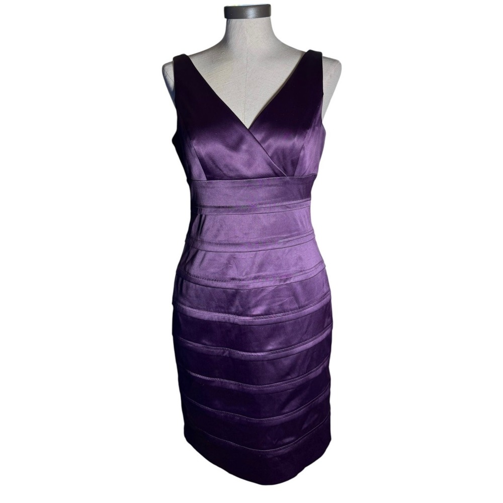 American Living Purple Satin Tiered Bandage Sheath Dress V-Neck Size 8